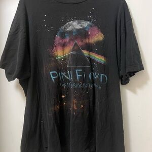 Vintage Pink Floyd Black Tee with Moon and Rainbow Design